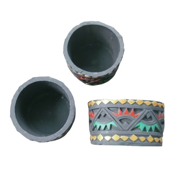 Tealight Candle Holder Set of 3 Aztec Mayan Style Resin - Picture 3 of 6